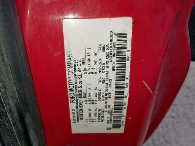 3FRWF65H38V066672 - 2008 FORD F650 SUPER RED photo 10