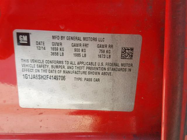 1G1JA6SH2F4149706 - 2015 CHEVROLET SONIC LS RED photo 10