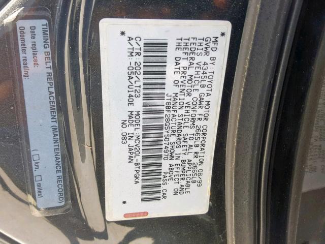 JT8BF28G5Y5074970 - 2000 LEXUS ES 300 BLACK photo 10