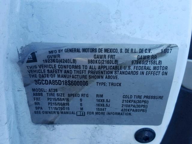 3GCDA85D18S600006 - 2008 CHEVROLET HHR PANEL WHITE photo 10