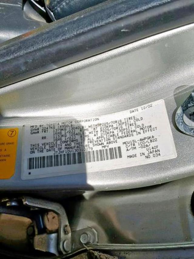 JTJHF10U130310279 - 2003 LEXUS RX 300 GRAY photo 10