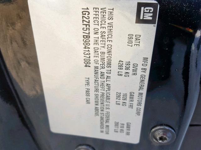 1G2ZF57B984137084 - 2008 PONTIAC G6 VALUE L BLACK photo 10