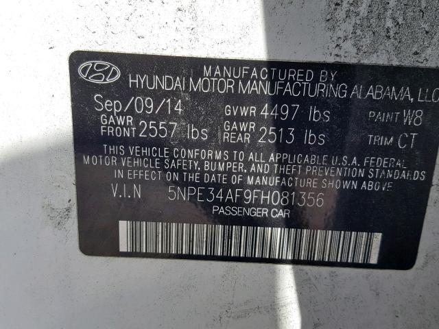 5NPE34AF9FH081356 - 2015 HYUNDAI SONATA SPO WHITE photo 10