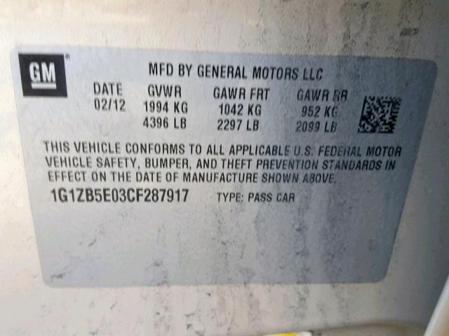 1G1ZB5E03CF287917 - 2012 CHEVROLET MALIBU LS GOLD photo 10