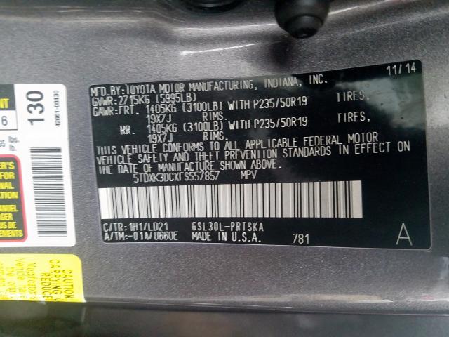 5TDXK3DCXFS557857 - 2015 TOYOTA SIENNA SPORT  photo 10