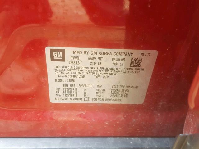 KL4CJASB8JB516329 - 2018 BUICK ENCORE PRE RED photo 10