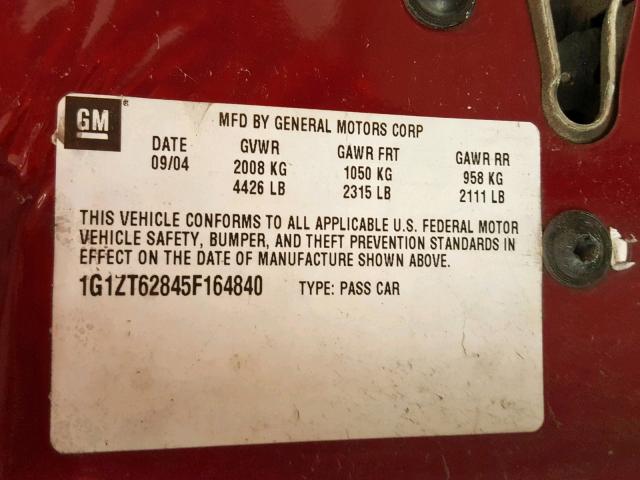 1G1ZT62845F164840 - 2005 CHEVROLET MALIBU MAX 红色 照片 10