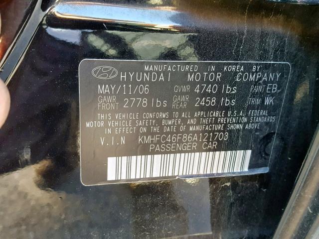 KMHFC46F86A121703 - 2006 HYUNDAI AZERA SE BLUE photo 10