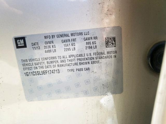 1G11C5SL9EF174713 - 2014 CHEVROLET MALIBU 1LT  照片 10