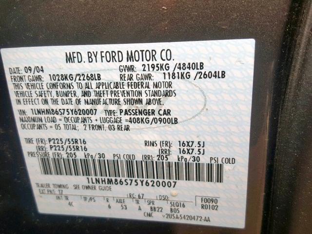 1LNHM86S75Y620007 - 2005 LINCOLN LS 棕色 照片 10