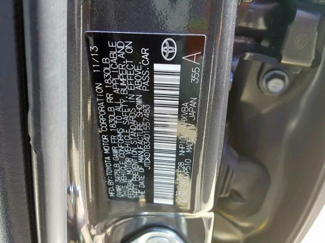 JTDKDTB34D1557483 - 2013 TOYOTA PRIUS C GRAY photo 10