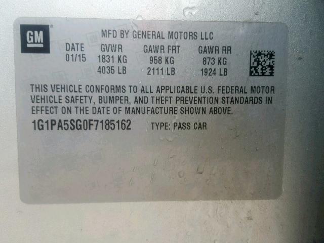 1G1PA5SG0F7185162 - 2015 CHEVROLET CRUZE LS SILVER photo 10