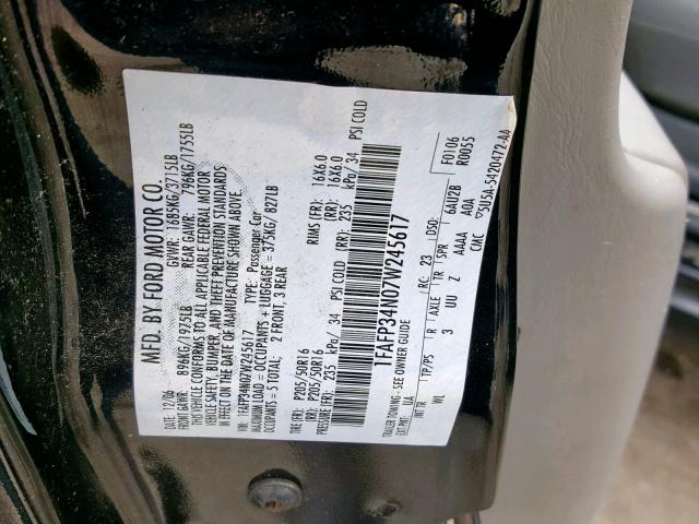 1FAFP34N07W245617 - 2007 FORD FOCUS ZX4 BLACK photo 10