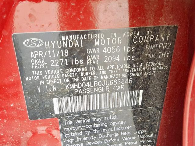 KMHD04LB0JU683846 - 2018 HYUNDAI ELANTRA SP RED photo 10