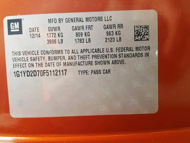 1G1YD2D70F5112117 - 2015 CHEVROLET CORVETTE S ORANGE photo 10