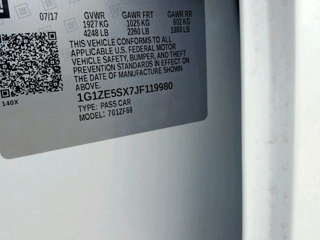 1G1ZE5SX7JF119980 - 2018 CHEVROLET MALIBU PRE WHITE photo 10