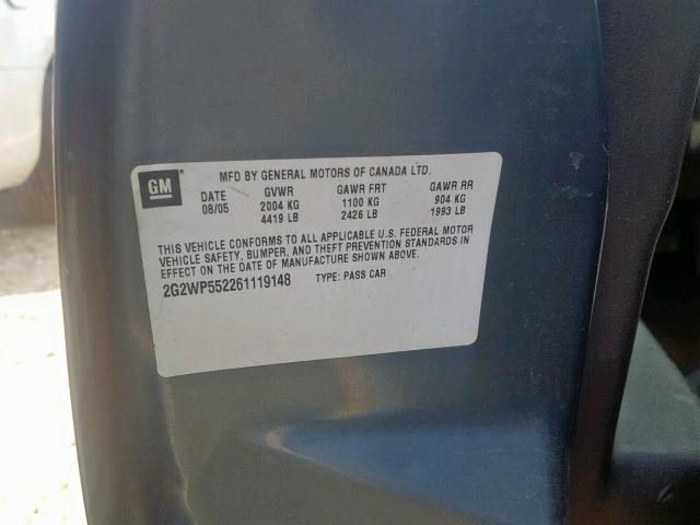 2G2WP552261119148 - 2006 PONTIAC GRAND PRIX BLUE photo 10