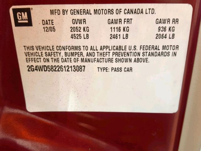 2G4WD582261213087 - 2006 BUICK LACROSSE C BURGUNDY photo 10