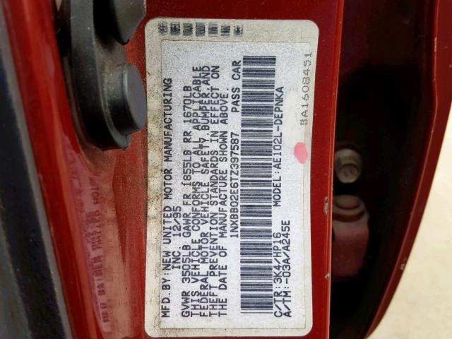 1NXBB02E6TZ397587 - 1996 TOYOTA COROLLA DX RED photo 10