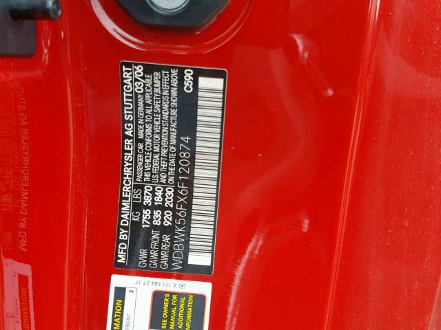 WDBWK56FX6F120874 - 2006 MERCEDES-BENZ SLK 350 RED photo 10