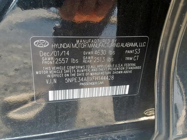 5NPE34ABXFH144428 - 2015 HYUNDAI SONATA SPO BLACK photo 10