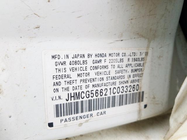 JHMCG56621C033260 - 2001 HONDA ACCORD EX  photo 10