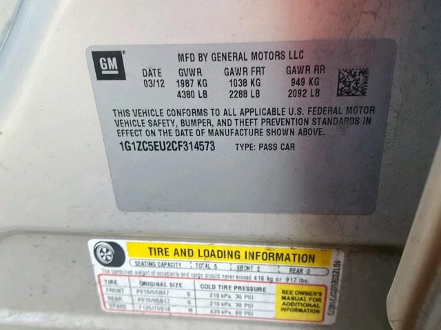 1G1ZC5EU2CF314573 - 2012 CHEVROLET MALIBU 1LT GOLD photo 10