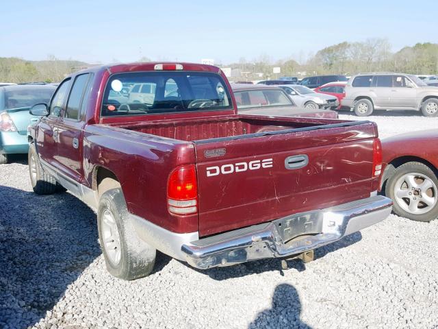 1B7HL2AN41S274274 - 2001 DODGE DAKOTA QUA MAROON photo 3