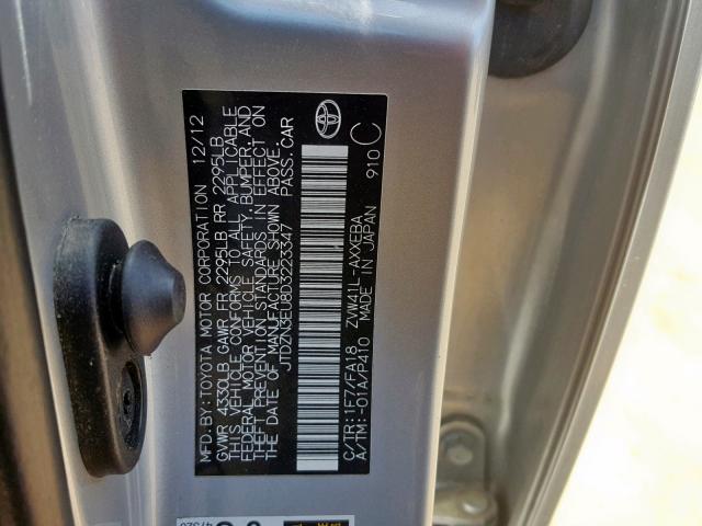 JTDZN3EU8D3223347 - 2013 TOYOTA PRIUS V SILVER photo 10