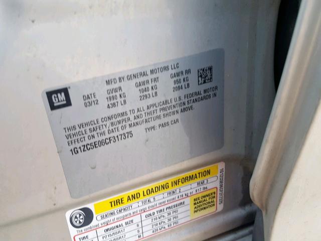 1G1ZC5E06CF317375 - 2012 CHEVROLET MALIBU 1LT 棕色 照片 10