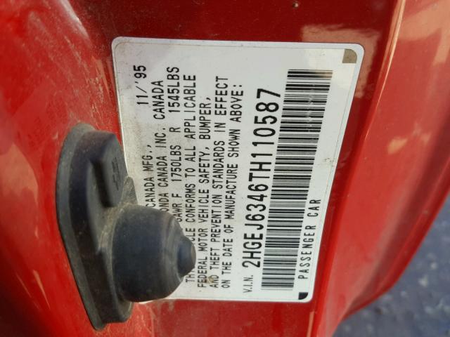 2HGEJ6346TH110587 - 1996 HONDA CIVIC DX RED photo 10