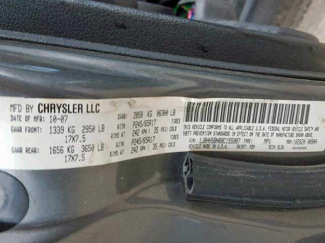 1J8HH58N88C155987 - 2008 JEEP COMMANDER GRAY photo 10