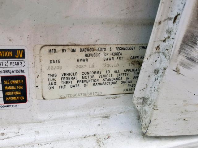 KL1TD66676B651730 - 2006 CHEVROLET AVEO BASE Ağ foto 10