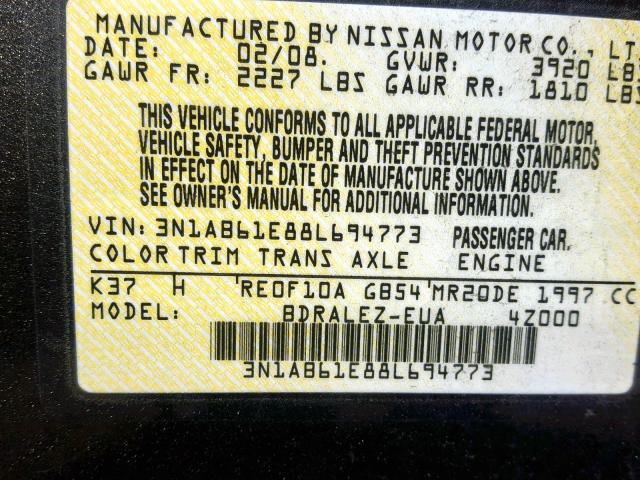 3N1AB61E88L694773 - 2008 NISSAN SENTRA 2.0 BROWN photo 10