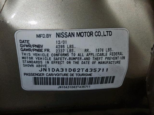 JN1DA31D62T435711 - 2002 NISSAN MAXIMA GLE TAN photo 10