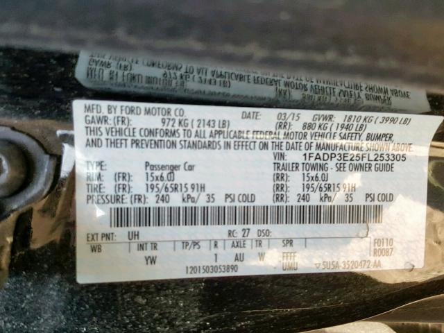 1FADP3E25FL253305 - 2015 FORD FOCUS S CHARCOAL photo 10