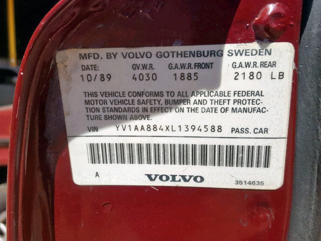 YV1AA884XL1394588 - 1990 VOLVO 240 BASE RED photo 10