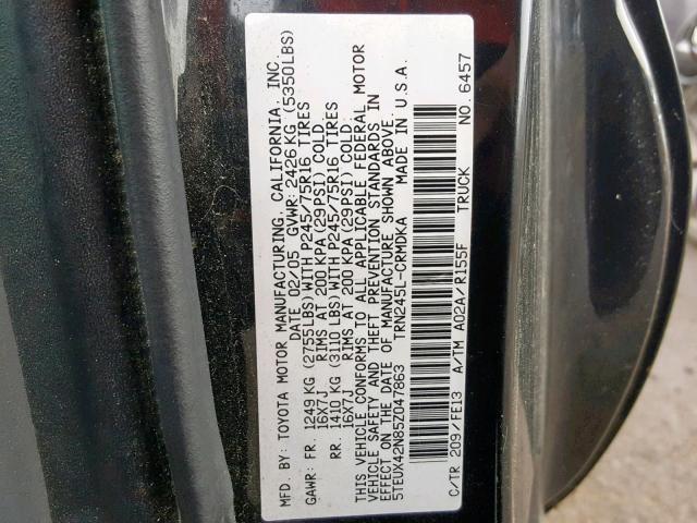 5TEUX42N85Z047863 - 2005 TOYOTA TACOMA ACC Schwarz Foto 10