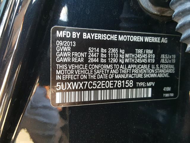 5UXWX7C52E0E78158 - 2014 BMW X3 XDRIVE3 BLUE photo 10