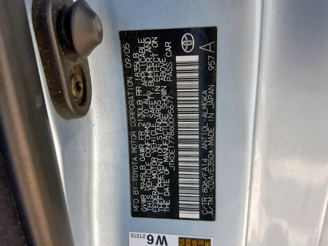 JTKDE177860095677 - 2006 TOYOTA SCION TC ვერცხლისფერი ფოტო 10