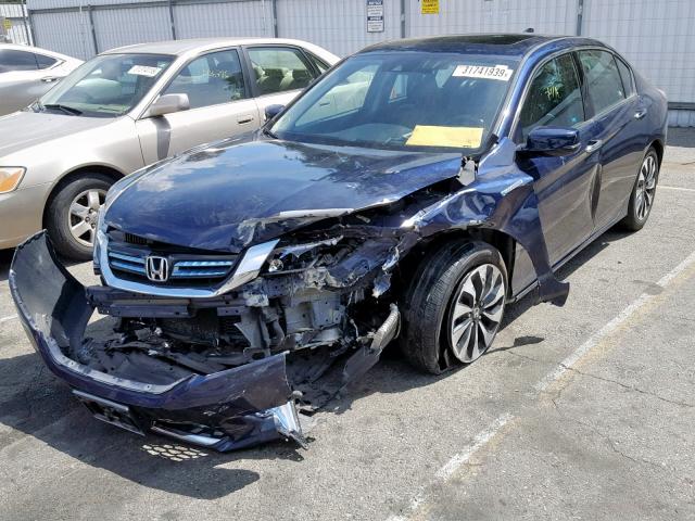 1HGCR6F76FA000437 - 2015 HONDA ACCORD HYB BLUE photo 2