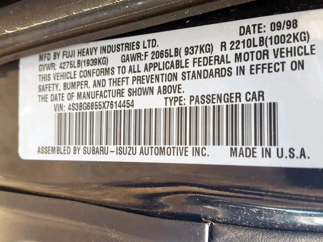 4S3BG6855X7614454 - 1999 SUBARU LEGACY OUT BLACK photo 10