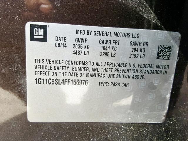 1G11C5SL4FF156976 - 2015 CHEVROLET MALIBU 1LT PURPLE photo 10