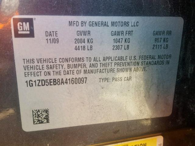 1G1ZD5EB8A4160097 - 2010 CHEVROLET MALIBU 2LT CHARCOAL photo 10