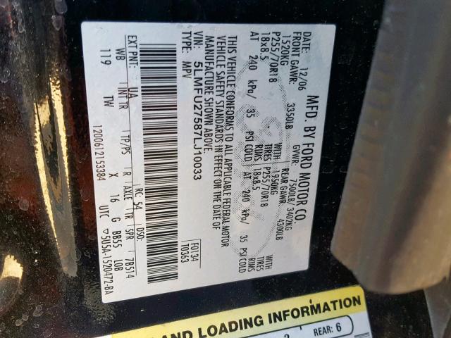 5LMFU27587LJ10033 - 2007 LINCOLN NAVIGATOR Qara foto 10