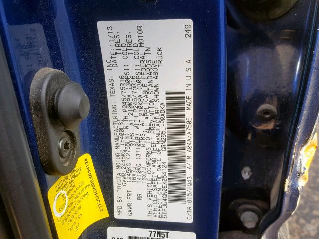 5TFJU4GN0EX054124 - 2014 TOYOTA TACOMA DOU BLUE photo 10