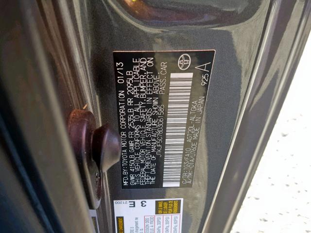 JTKJF5C78D3061585 - 2013 TOYOTA SCION TC GRAY photo 10