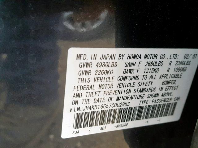 JH4KB16657C002953 - 2007 ACURA RL GRAY photo 10