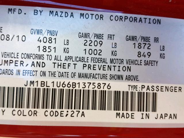 JM1BL1U66B1375876 - 2011 MAZDA 3 S RED photo 10