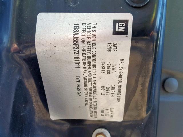 1G8AJ55F37Z181011 - 2007 SATURN ION LEVEL GRAY photo 10